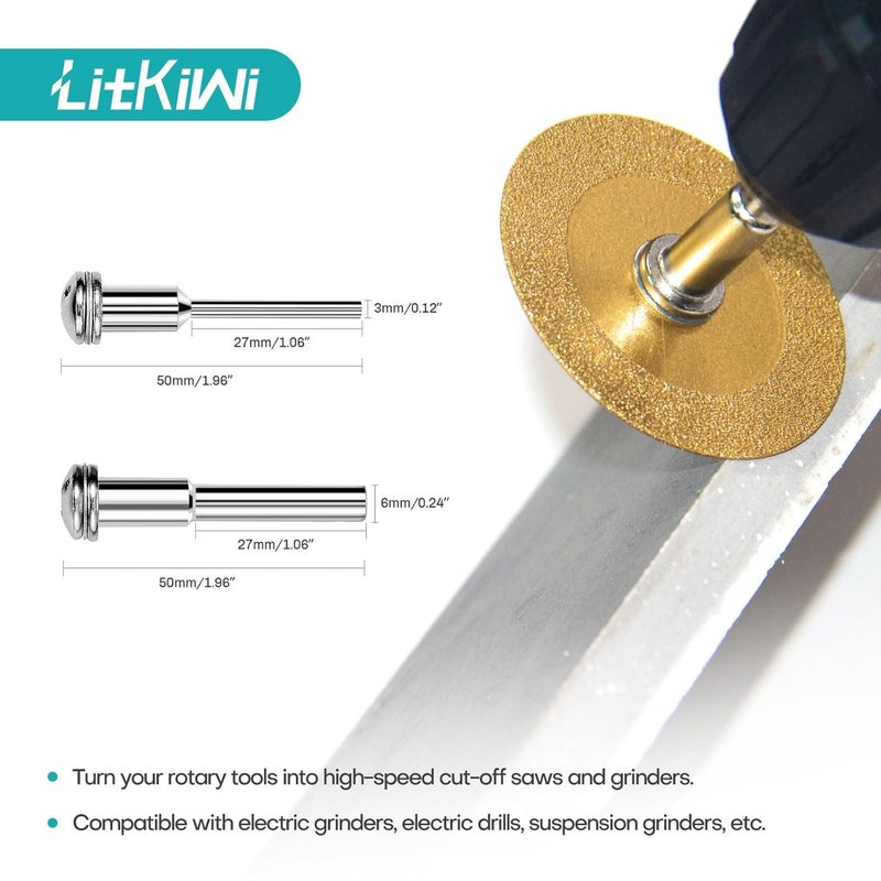 LitKiwi Mini Glasses Cutting Disc,1mm Ultra-Thin Diamond Cutting Blade Wheel,with 2 Sizes Round Mandrels,for Cutting Glass, Jade, Crystal, Ceramics and etc. - Image 4